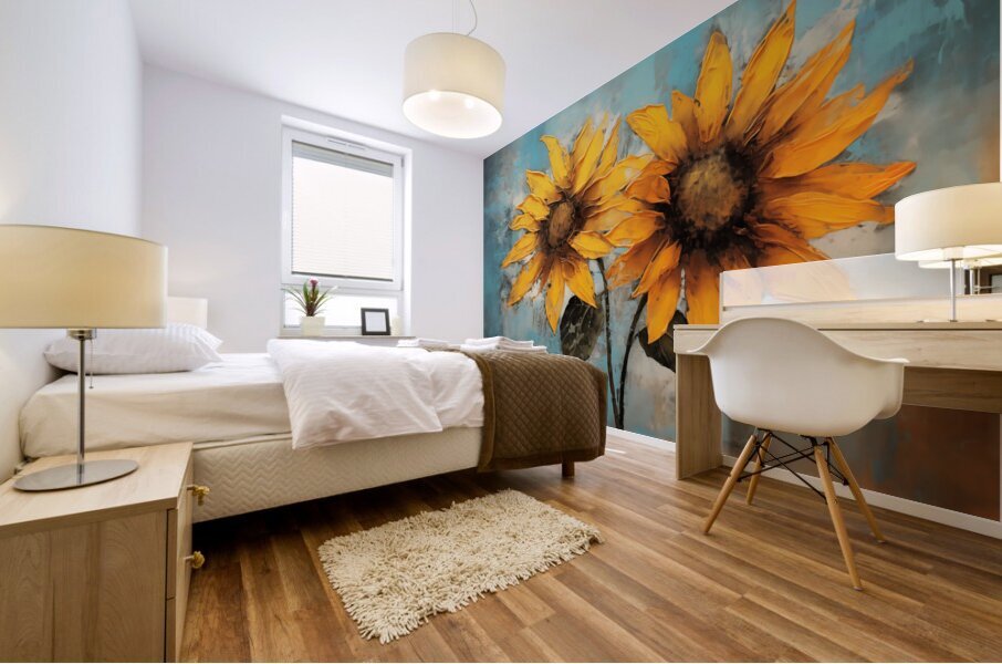 Allure - Sunflower Duo - Modern Floral Art Prints Mural print