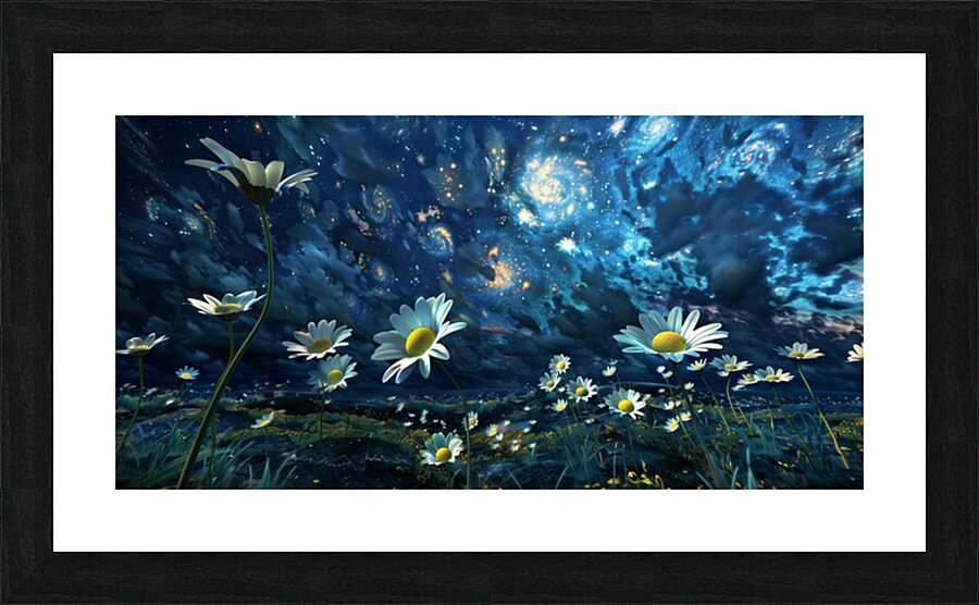 Stardust And Petals - Midnight Blue Floral Art Prints Picture Frame print