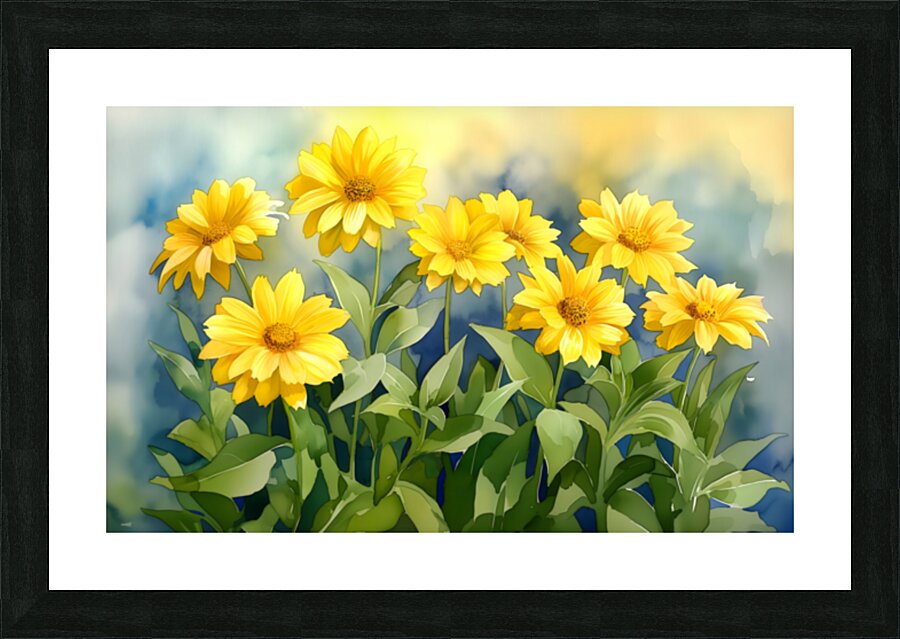 Golden Blooms – A Watercolor Celebration - Sunflower Watercolor Art Prints Picture Frame print