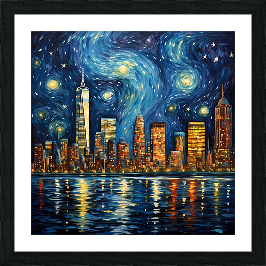 Starry Night Skyline - Starry Cityscape Art Prints Picture Frame print