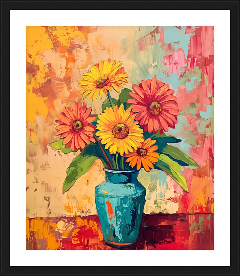 Sunburst In A Teal Vase - Sunflower Vase Art Prints Impression et Cadre photo
