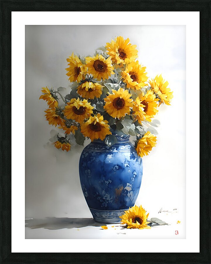 Eclat De Tournesols - Burst Of Sunflowers - Sunflower Vase Art Prints Picture Frame print