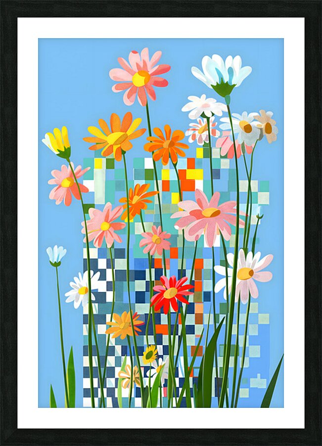 Fleurs En Pixels - Flowers In Pixels - Digital Floral Art Prints Picture Frame print