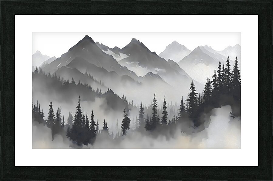 Misty Mountain Pines - Monochrome Landscape Art Prints Picture Frame print