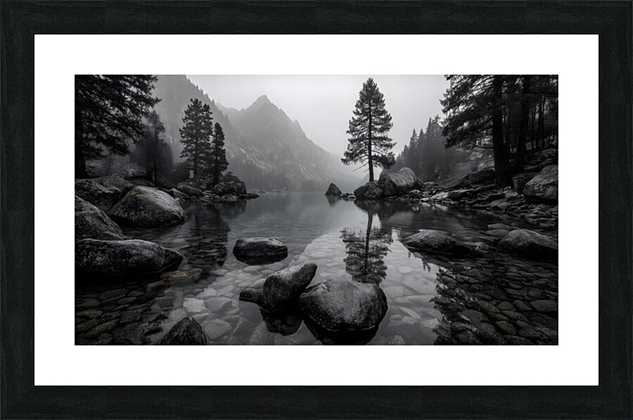 Still Water And Stones - Monochrome Landscape Art Prints Picture Frame print