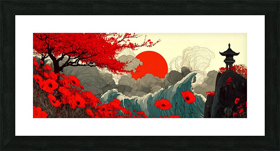 Sakura To Taiyo 桜と太陽 - Cherry Blossoms And Sun - Japanese Floral Art Prints Picture Frame print