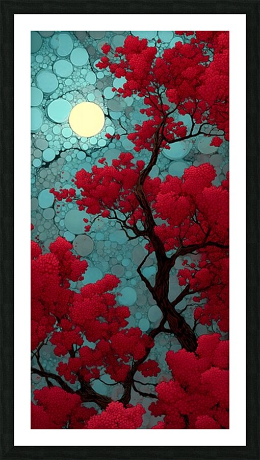 Mangetsu Sakura No Eda 満月桜の枝 - Full Moon Cherry Blossom Branch - Japanese Cherry Blossom Art Prints Picture Frame print