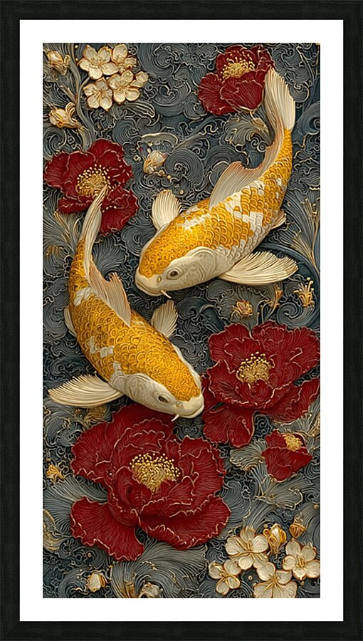 Seinaru Kin No Takara 聖なる金の宝 - Sacred Golden Treasure - Koi Pond Art Prints Picture Frame print