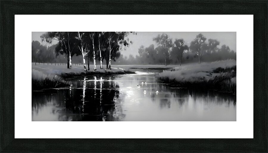 By the Riverbank - Monochrome Landscape Art Prints Impression et Cadre photo