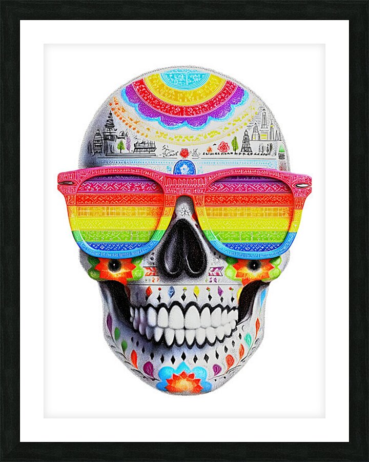 Calavera Del Arcoiris - Rainbow Skull - Dia de los Muertos Art Prints Picture Frame print