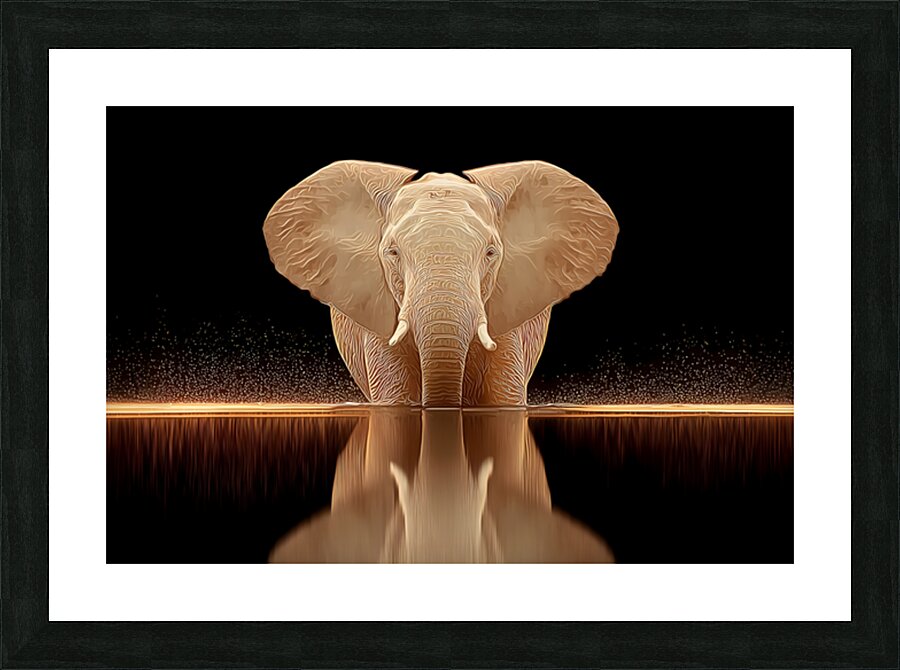 Golden Stillness – Elephant Reflection Print Picture Frame print