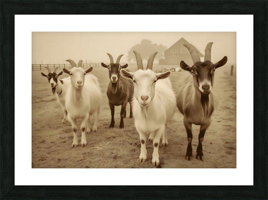 Curious Goats at the Fence – Farmhouse Animal Art Print Picture Frame print