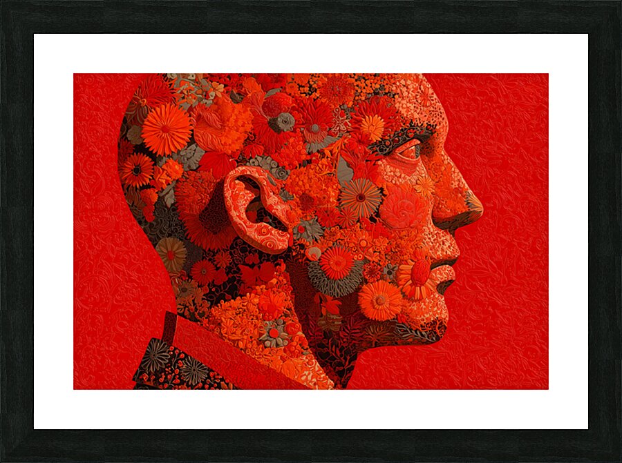 Mind in Bloom - Red Floral Mosaic Portrait Art Print Picture Frame print