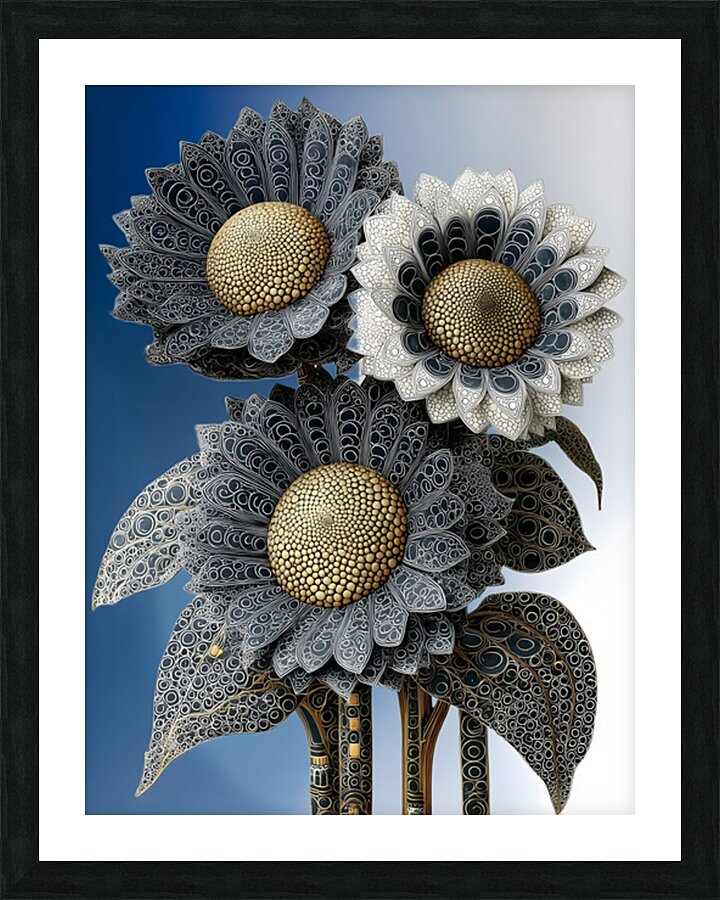 Gilded Sunflower Filigree – Ornate Floral Art Print Picture Frame print