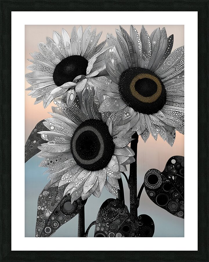 Ink & Ivory Sunflowers – Black & White Floral Art Print Picture Frame print