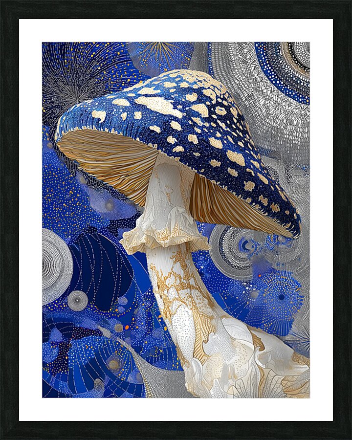Celestial Cap – Blue Cosmic Mushroom Abstract Print Picture Frame print