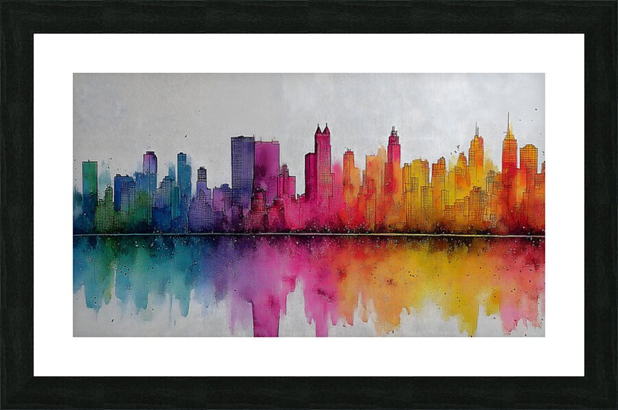 Aurora Skyline – Watercolor Cityscape Abstract Print Picture Frame print