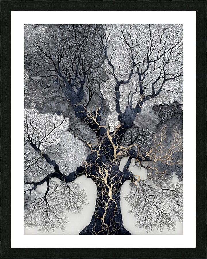 Veins of Time – Black and Gold Tree Abstract Print Impression et Cadre photo