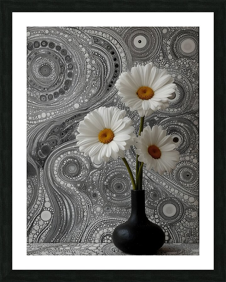 Gerbera – Daisy Flowers in Cosmic Pattern Print Picture Frame print