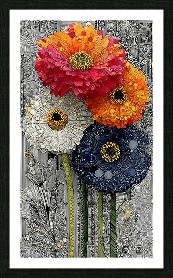 4 x Bloom – Zinnia Flowers Abstract Print Picture Frame print