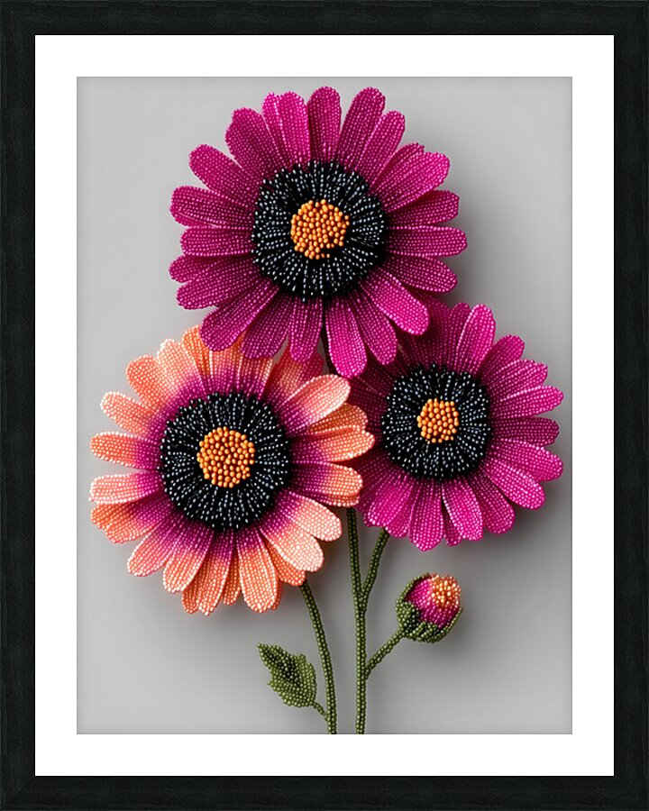 Beaded Blossoms – Textured Pink Daisy Abstract Print Picture Frame print