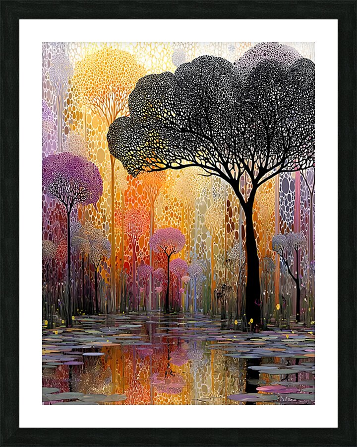 Lilywood Twilight – Mosaic Forest Reflection Print Picture Frame print