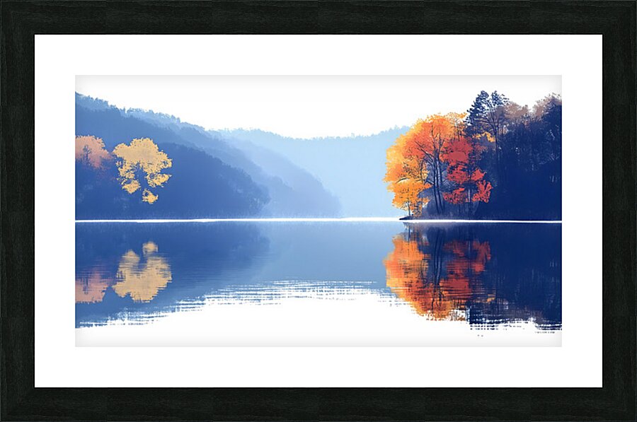 Blue Haze – Misty Lake Reflection Print Picture Frame print