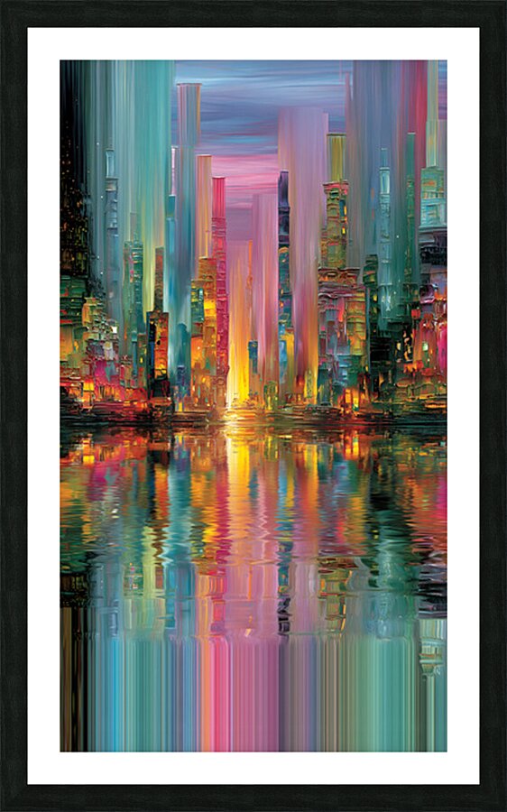 Vertical Metropolis – Neon Skyline Reflection Print Picture Frame print