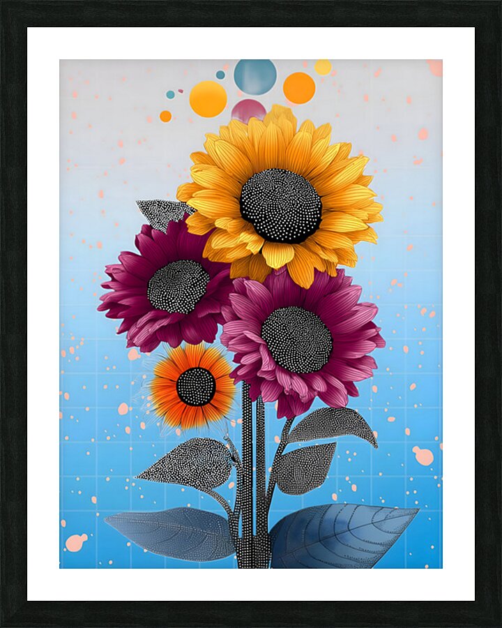 Orbiting Sunflowers – Modern Pop Botanical Print Picture Frame print