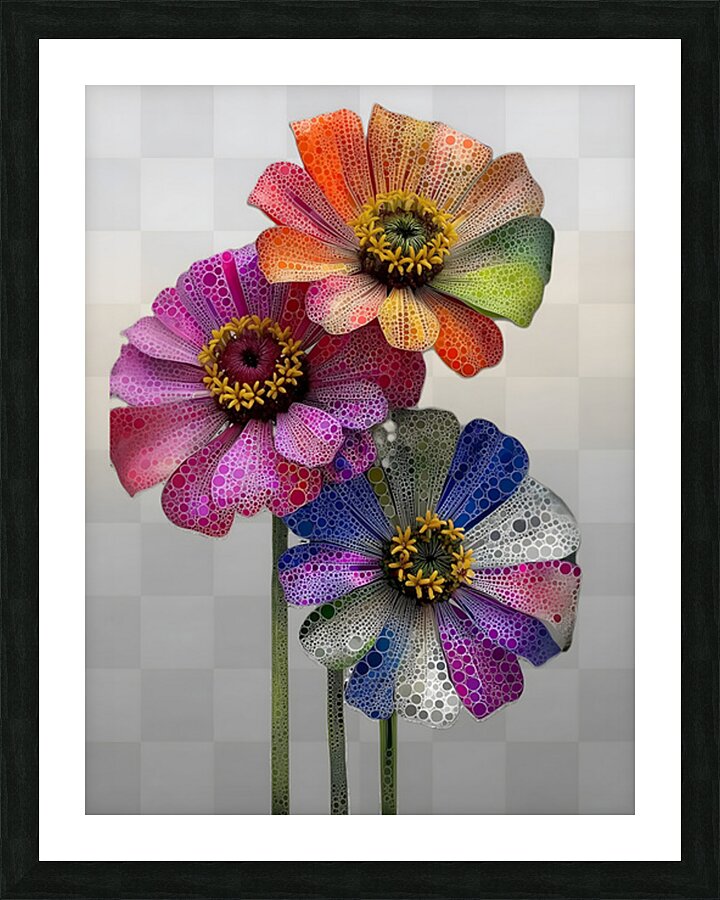 Pixel Bloom Trio – Pop Art Floral Abstract Print Picture Frame print
