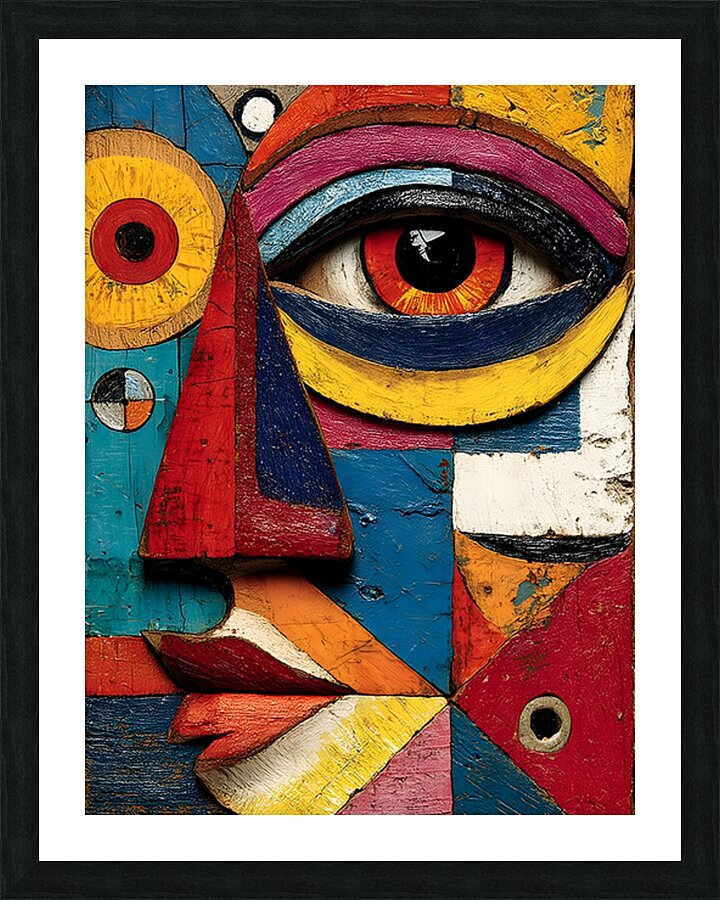 Patchwork Gaze – Modern Cubist Portrait Print Picture Frame print