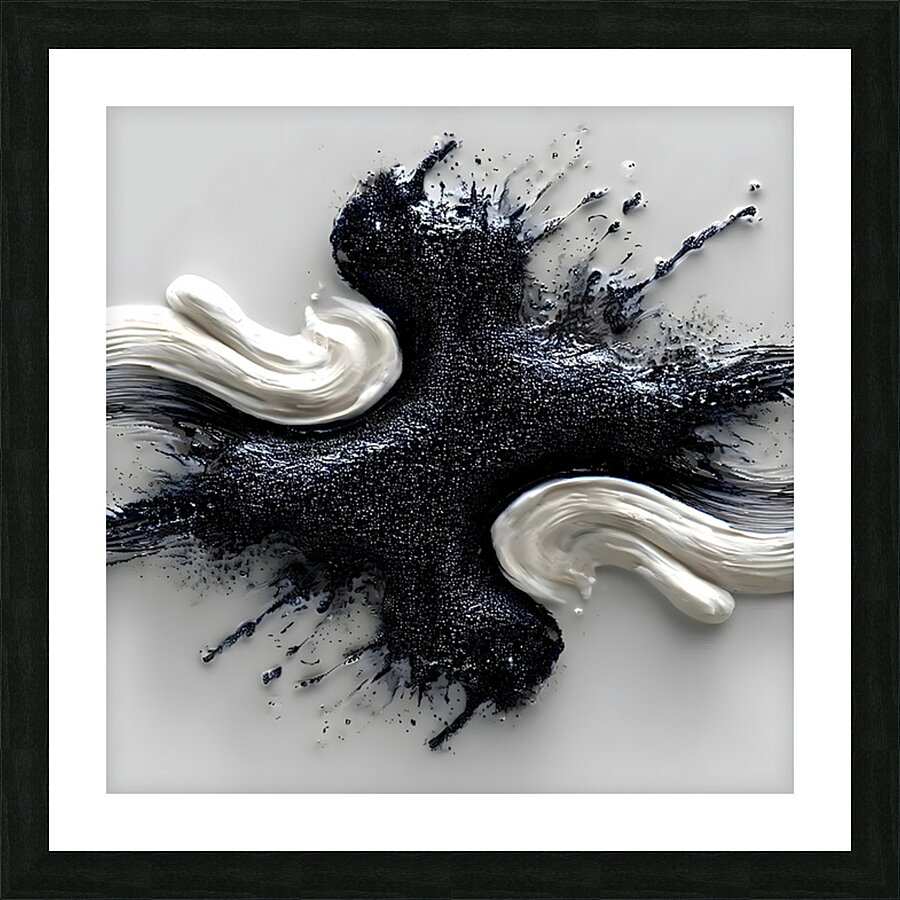 Ivory & Onyx Collision – Abstract Paint Splash Print Picture Frame print