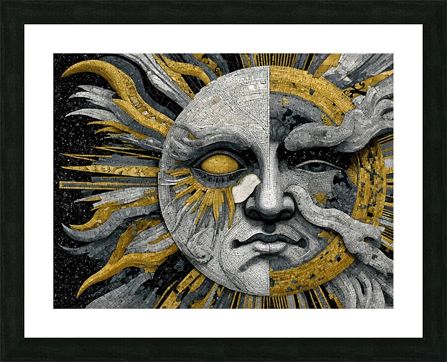 Gilded Sun  Silver Moon – Celestial Wall Art Print Picture Frame print