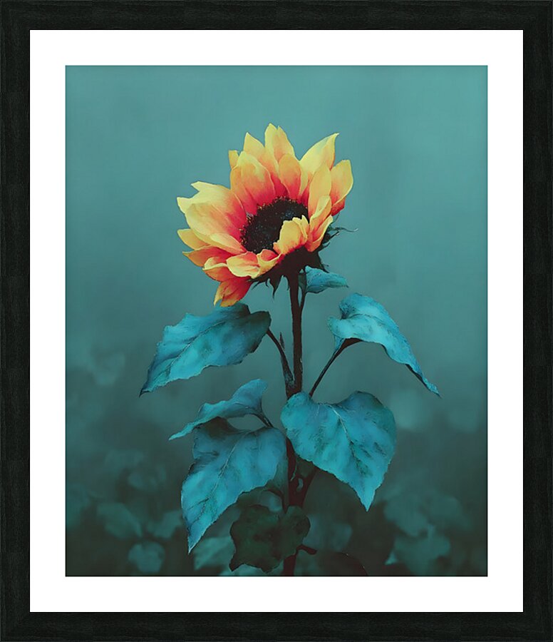 Teal Garden Sunflower – Moody Botanical Art Print Picture Frame print