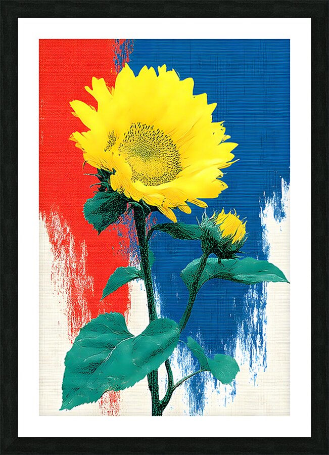 Sunflower Pop – Bold Red White  Blue Poster Print Picture Frame print