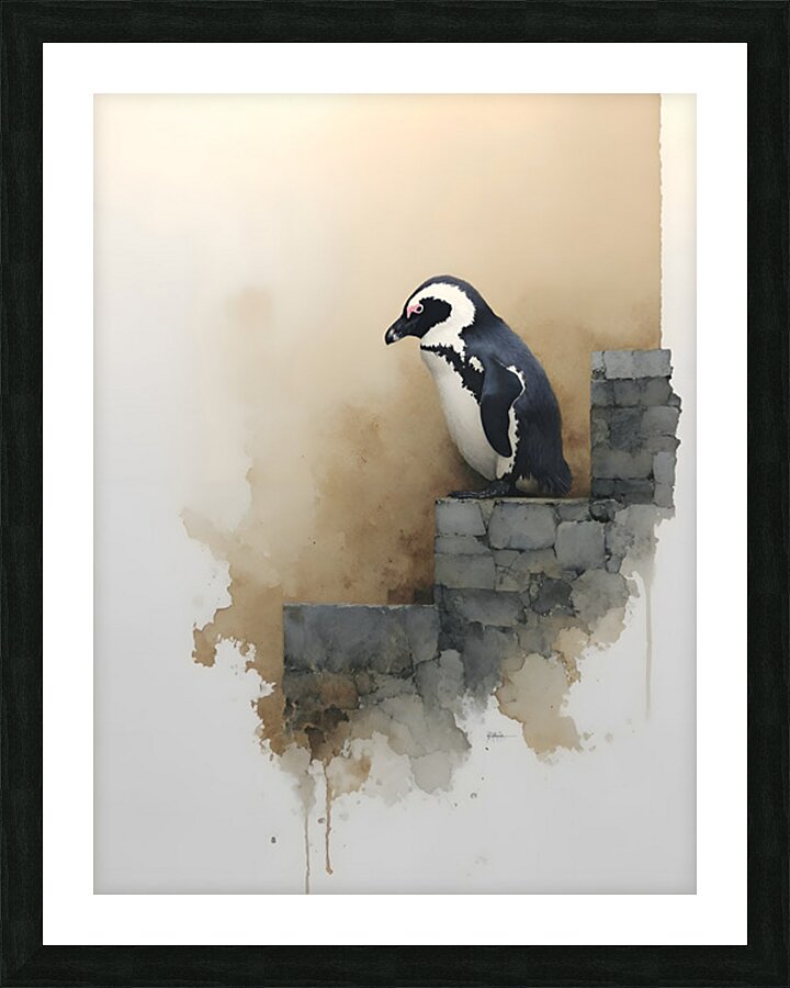 Steps of Solitude – Penguin on Stone Wall Print Picture Frame print