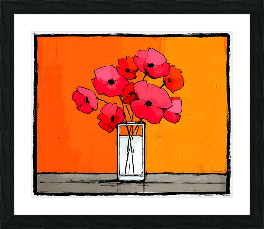 Poppies Against the Fire – Retro Minimal Floral Print Picture Frame print