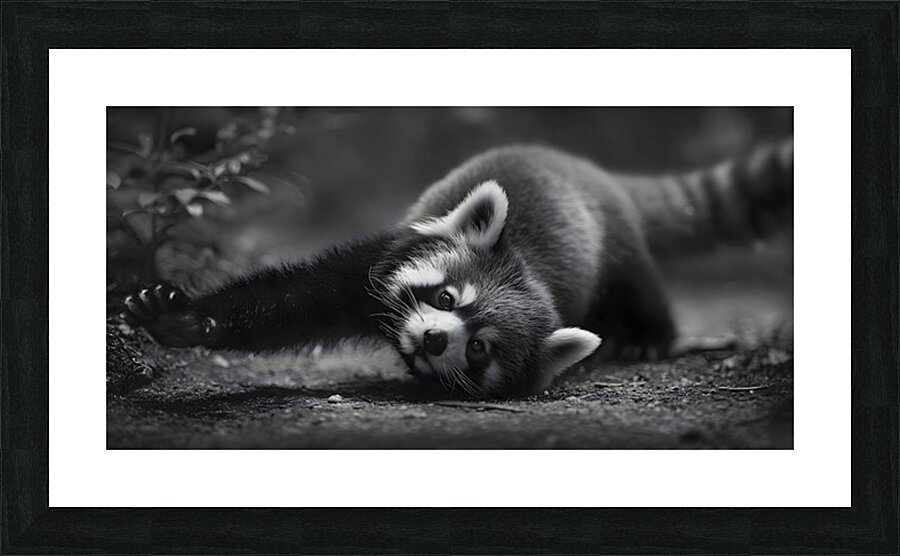 Morning Stretch – Red Panda Monochrome Print Picture Frame print