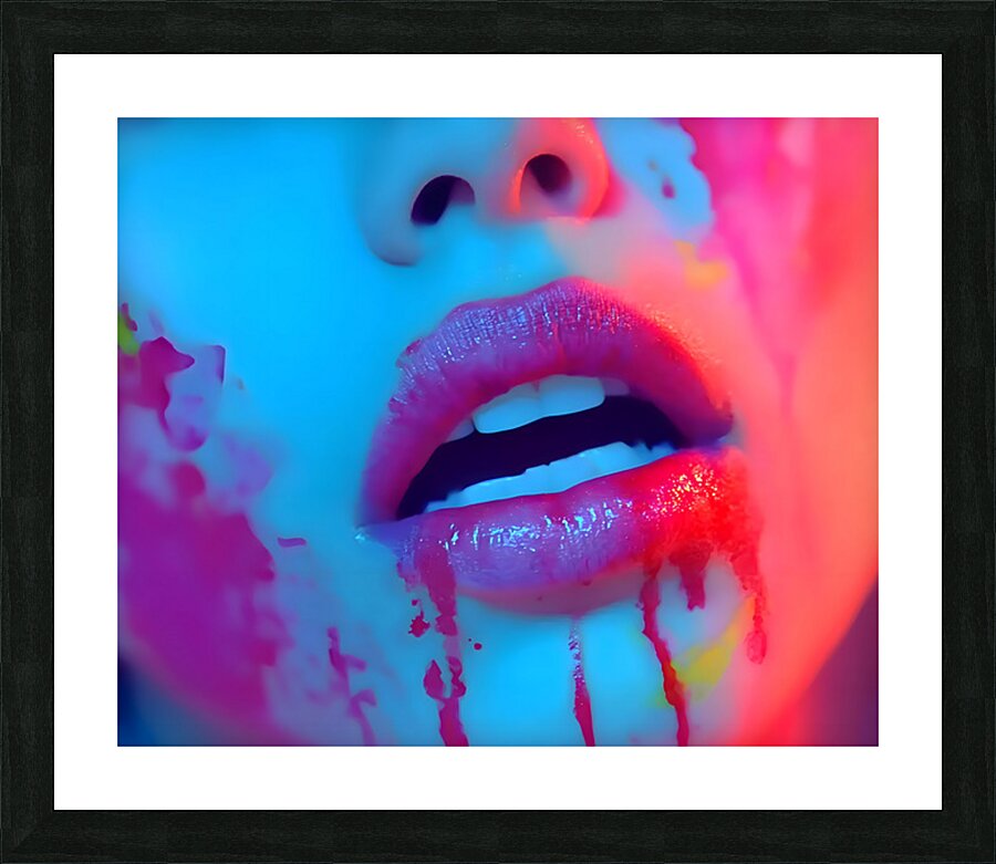 Color Bleed – Neon Lips Print Picture Frame print