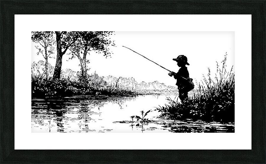 Boy Fishing – Vintage Fishing Print Picture Frame print