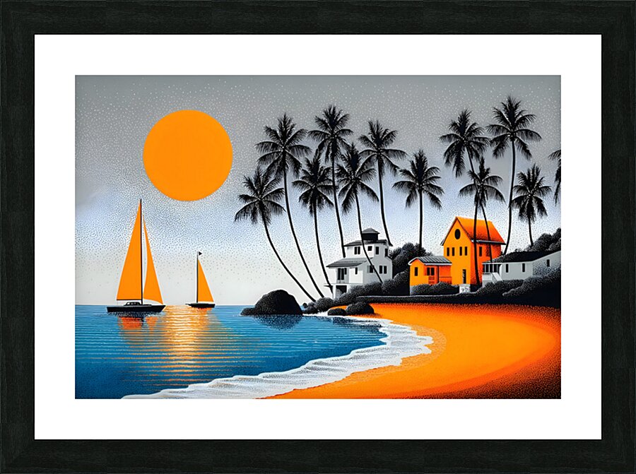 Orange Sun Harbor - Tropical Modern Print Picture Frame print