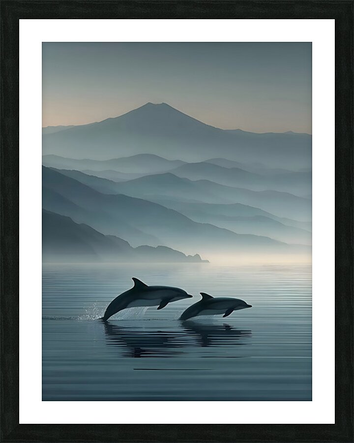 Misty Dolphins – Serene Ocean Leap Print Picture Frame print