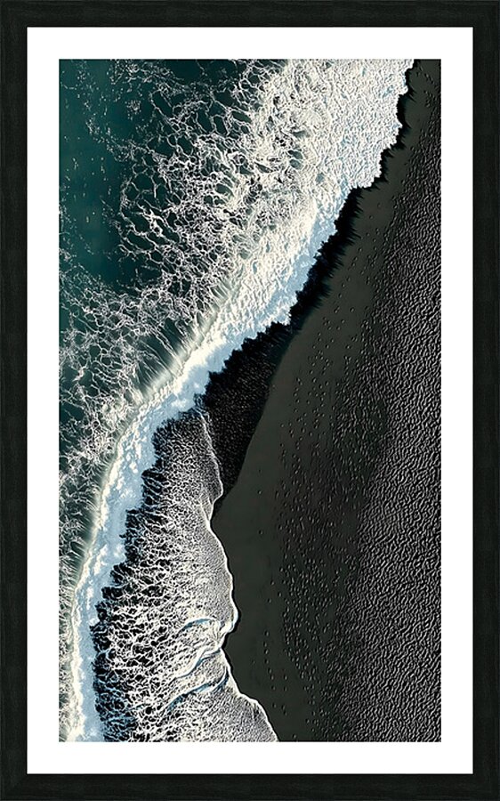 Black Sand Surge – Dramatic Aerial Beach Print Picture Frame print
