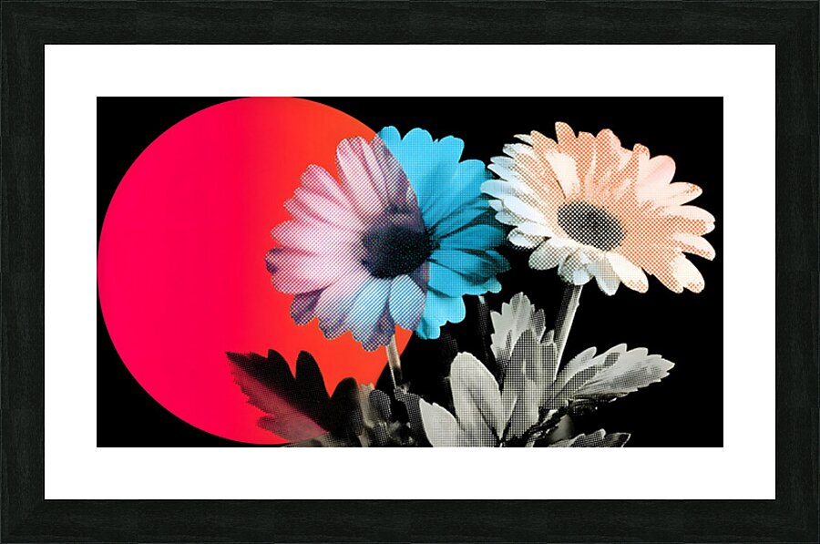 Neon Bloom Eclipse – Retro Daisy Pop Art Print Picture Frame print