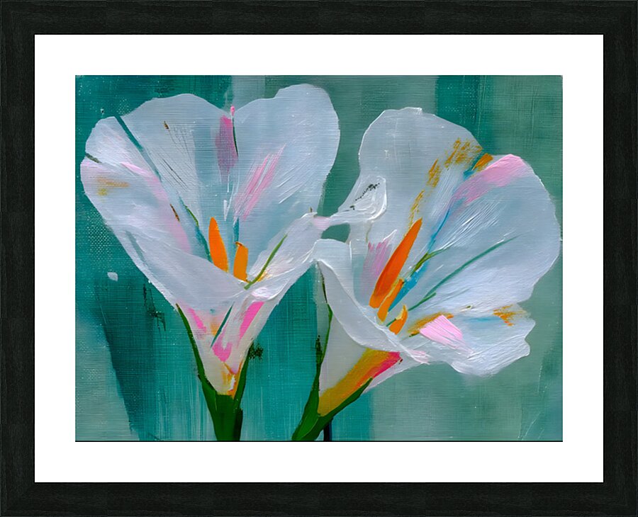 Twin Irises – Minimalist White Iris Flower Art Print Picture Frame print