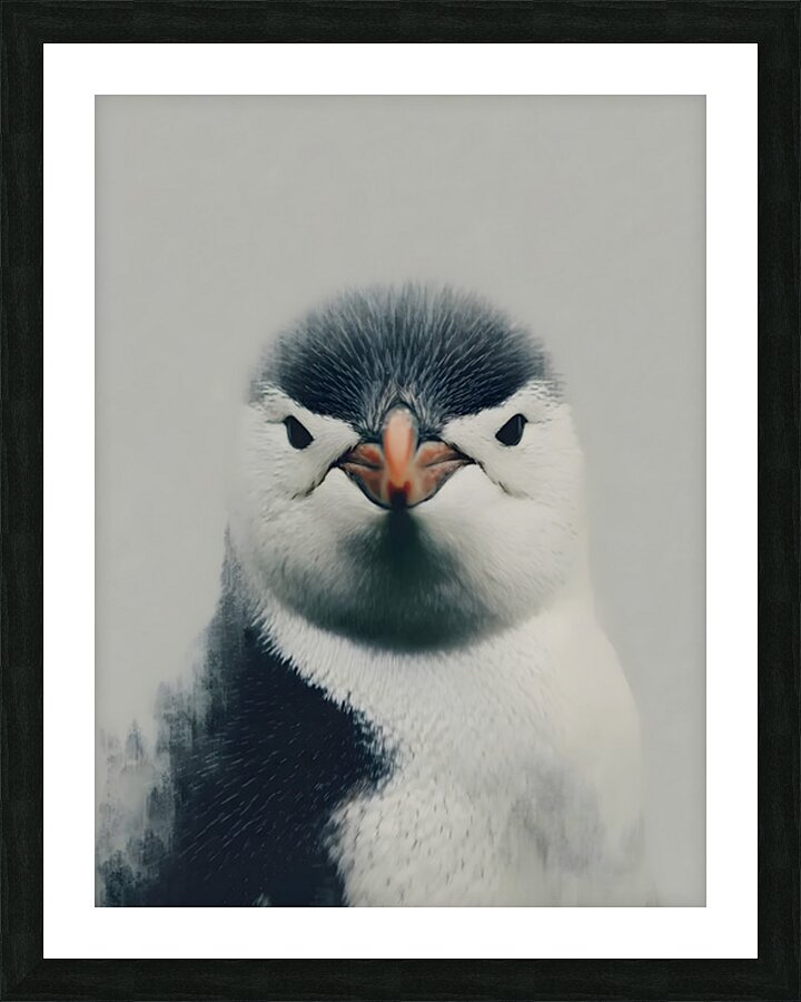 Curious Penguin – Black and White Penguin Portrait Picture Frame print