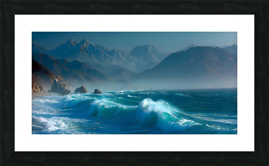 Sapphire Break – Crashing Ocean Wave Art Print Picture Frame print