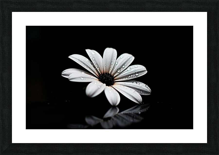 Whisper Bloom – Minimalist Daisy on Black Print Picture Frame print