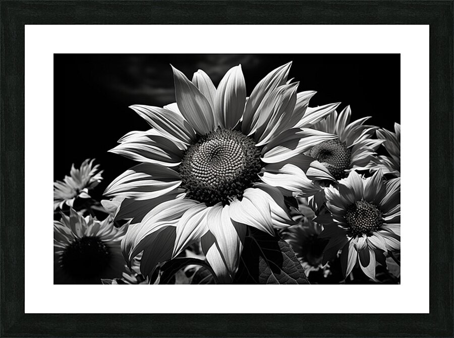 Golden Accent – Part-Color Sunflower Study Print Picture Frame print
