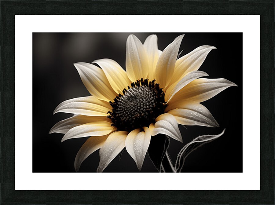 Silver Petals – Monochrome Sunflower Portrait Print Picture Frame print